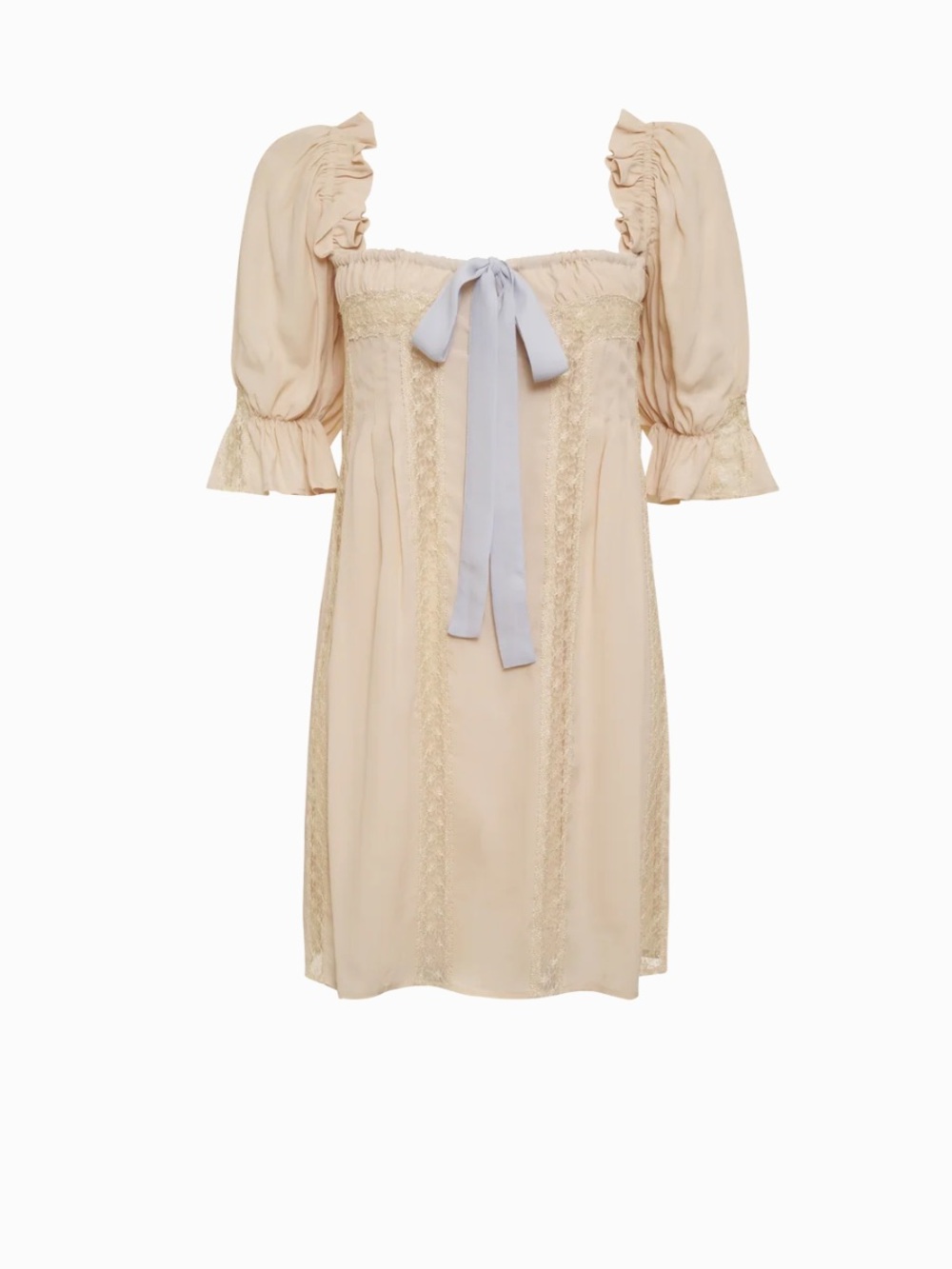 Rumored Cream Mini Dress with Light Blue Bow